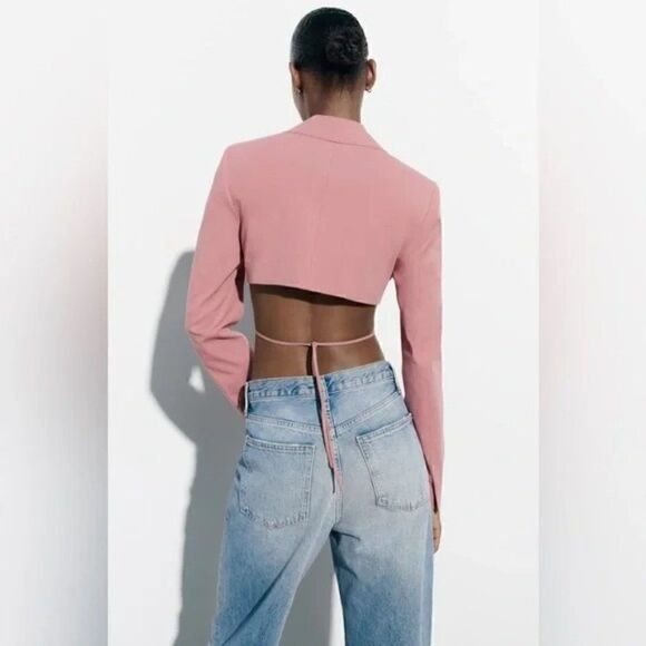 Zara Pink Stitch Detail Cropped Blazer - Picture 10 of 11